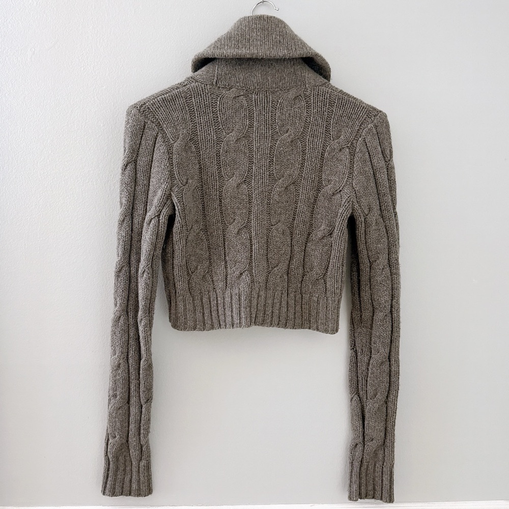 Ralph Lauren Rugby Cropped Cardigan Cashmere Lambswool Blend Preppy Cable Medium - Picture 6 of 13